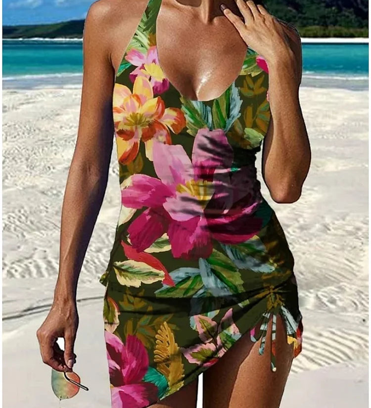Filipa - Ziedu grafiska tankini ar šortiem, plakana vēdera efekts
