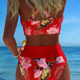 Lorena - Bikini ar kontrastējošu ziedu rakstu un šķēlumu