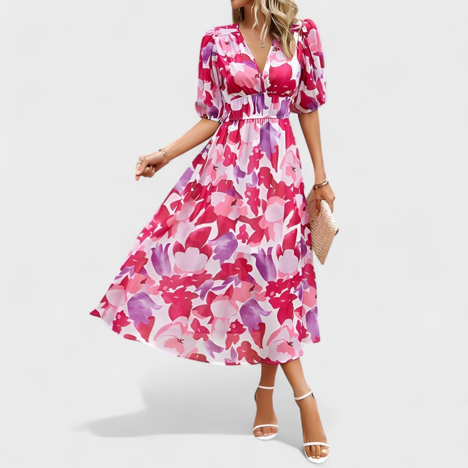 Clara – eleganta ziedu midi kleita