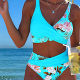 Lorena - Bikini ar kontrastējošu ziedu rakstu un šķēlumu