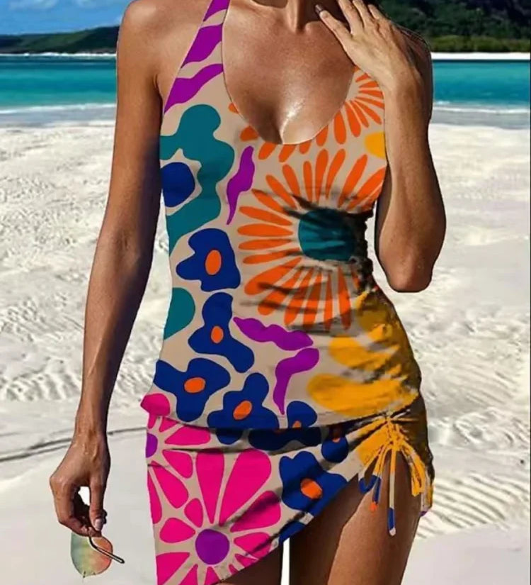 Filipa - Ziedu grafiska tankini ar šortiem, plakana vēdera efekts
